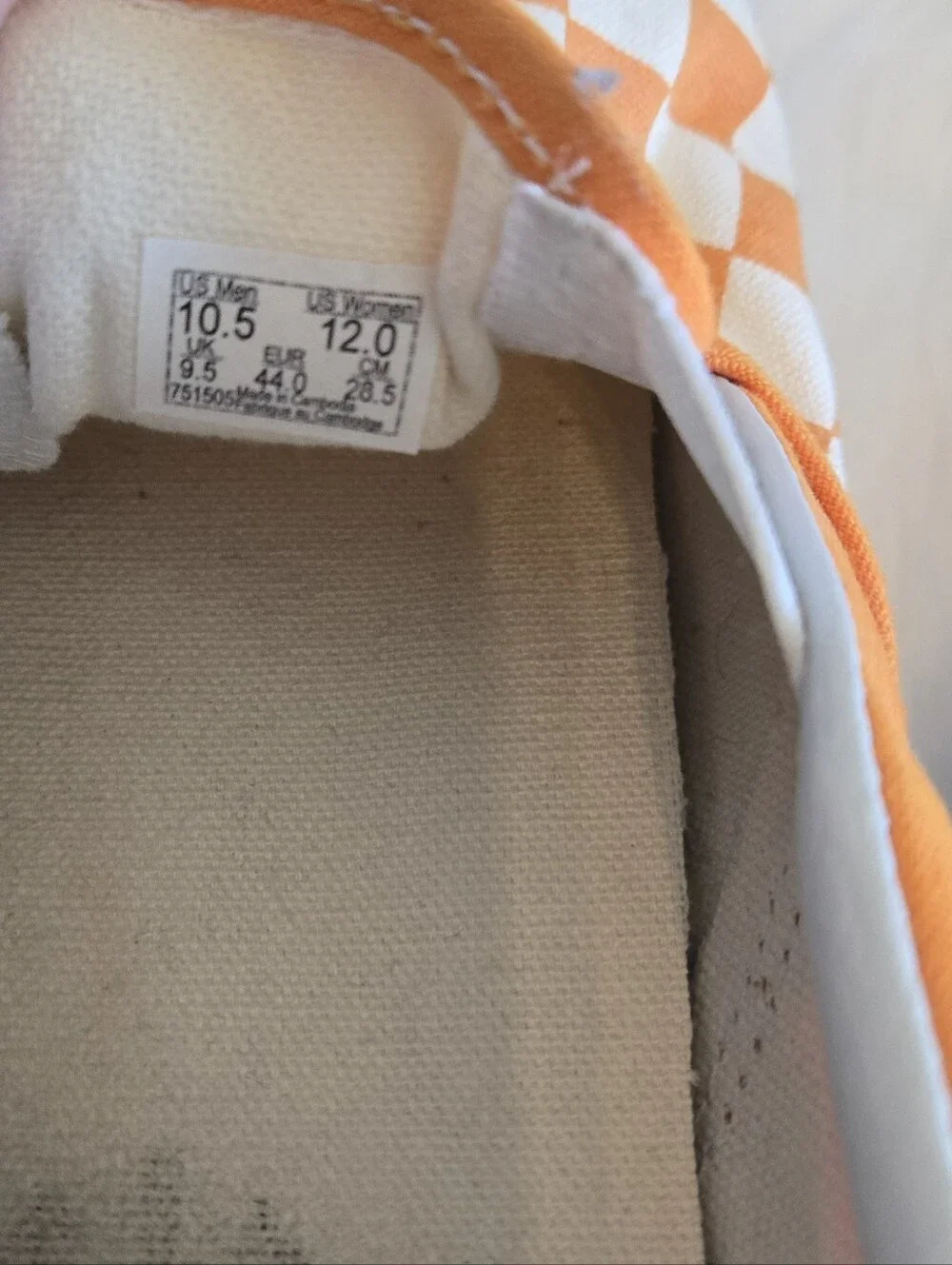 Vans Classic Slip-On Orange White Checkerboard Sneakers Men’s 10.5